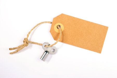 radiator bleed key with empty label isolated over whiteの写真素材