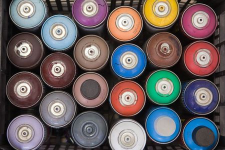 cans box full of many colorsの写真素材