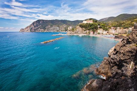 Panoramic view of Monterosso. Small village of Cinque Terre on the mediterranean seaの写真素材