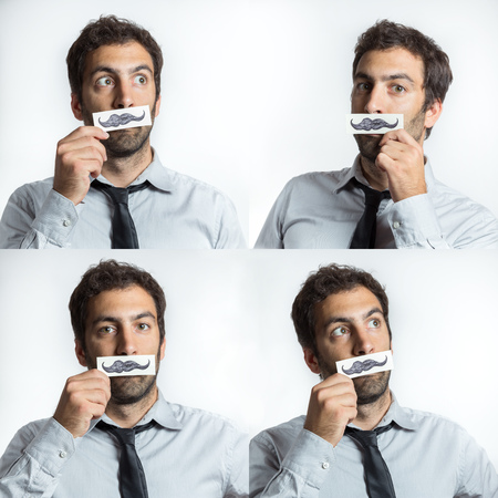 composition of expression of young man with tie and fake moustachesの写真素材