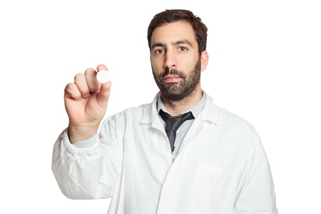 Portrait of young european doctor wit pillの写真素材
