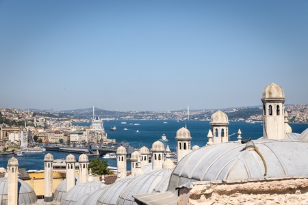 high view of bosphorous sea and Istanbul city from suilman mosqueの写真素材