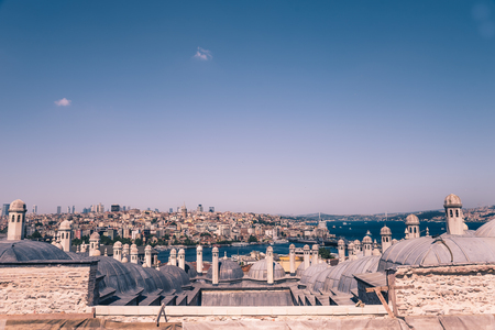 high view of bosphorous sea and Istanbul city from suilman mosqueの写真素材