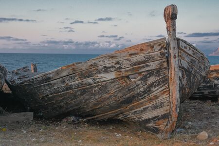 An old tuna boat in Sicilyの写真素材