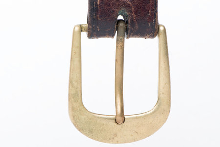 Rugged old Brown Leather Belt with brass buckle Isolated on White background