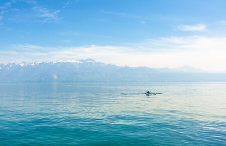 canoes, lake, mountainの写真素材