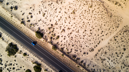 aerial view of desert roadの写真素材