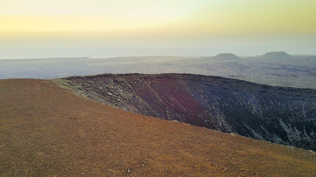 aerial view of volcano, fuerteventura, canary islandsの写真素材