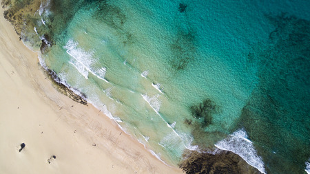aerial view of beach and reef,fuerteventura, canary islandsの写真素材