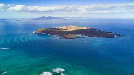 aerial view of lobos island, fuerteventura, canary islandsの写真素材