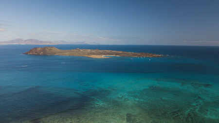 aerial view of lobos island, fuerteventura, canary islandsの写真素材