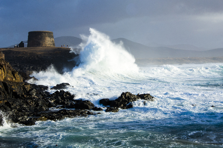 wave breaking on the coast, Fuerteventura Canary Islandsの写真素材