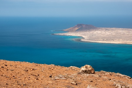 view of the graciosa island from the mirador del rio, lanzaroteの写真素材