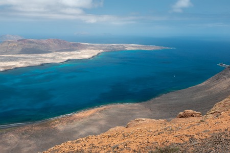view of the graciosa island from the mirador del rio, lanzaroteの写真素材