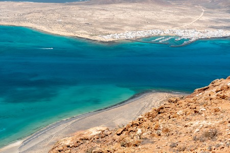 view of the graciosa island from the mirador del rio, lanzaroteの写真素材
