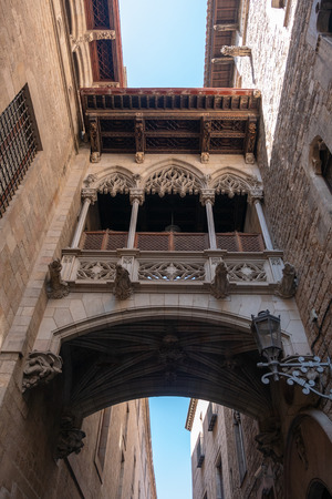 barcelona Spain, ghotic quarter - 2018 September 25: architectural detail of a Gothic style buildingのeditorial素材