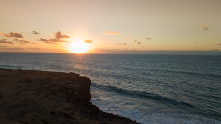 aerial view west coast of Fuerteventura at sunset, canary islandsの写真素材