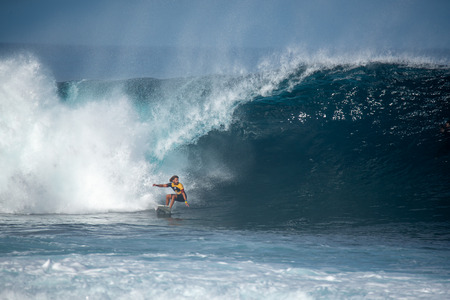 lanzarote - november 29, 2018: surfer in the big wave, competitionのeditorial素材