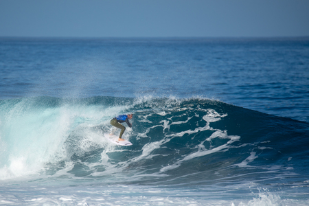lanzarote - november 29, 2018: surfer in the big wave, competitionのeditorial素材