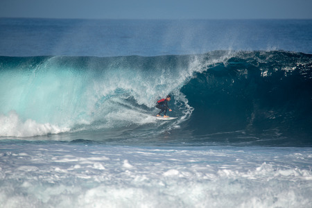 lanzarote - november 29, 2018: surfer in the big wave, competitionのeditorial素材