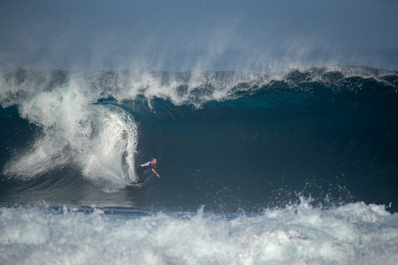 lanzarote - november 29, 2018: surfer in the big wave, competitionのeditorial素材