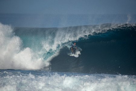 lanzarote - november 29, 2018: surfer in the big wave, competitionのeditorial素材