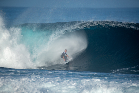 lanzarote - november 29, 2018: surfer in the big wave, competitionのeditorial素材