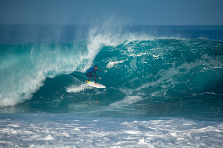 lanzarote - november 29, 2018: surfer in the big wave, competitionのeditorial素材