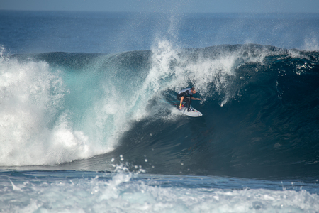 lanzarote - november 29, 2018: surfer in the big wave, competitionのeditorial素材