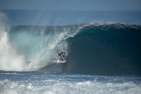 lanzarote - november 29, 2018: surfer in the big wave, competitionのeditorial素材