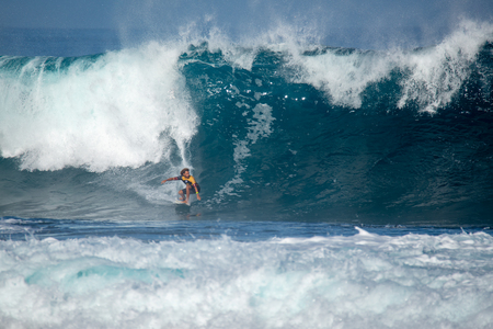 lanzarote - november 29, 2018: surfer in the big wave, competitionのeditorial素材