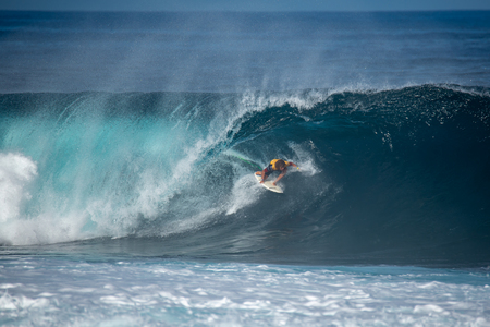 lanzarote - november 29, 2018: surfer in the big wave, competitionのeditorial素材