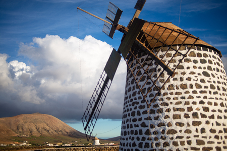 characteristic windmill of fuerteventura, canary islandsの写真素材
