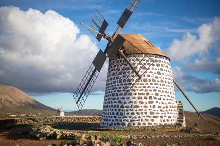 characteristic windmill of fuerteventura, canary islandsの写真素材