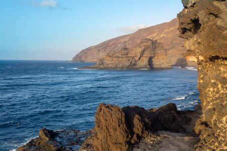 Bujaren coastline in volcanic landscape, La Palma, Canary islands, Spainの写真素材
