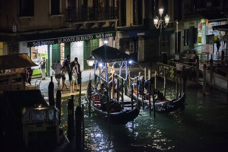 Gondola Kiosk at night on the Grand Canal, Venice, Italyのeditorial素材