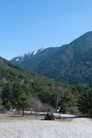 A drive through the picturesque mountain forestsの写真素材