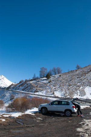 Frozen Journey, Driving Through a Winter Wonderlandの写真素材