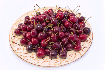 Cherries on the yellow plate