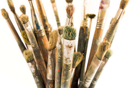 Old painting brushes in a group.の写真素材
