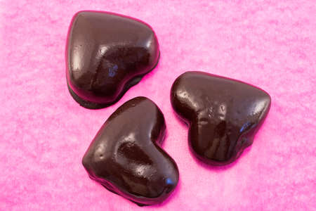 Heart gingerbread cookies glazed chocolate.の写真素材
