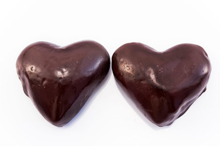 Heart gingerbread cookies glazed chocolate.の写真素材