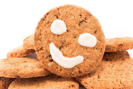 Smiley on whole wheat biscuits.の写真素材