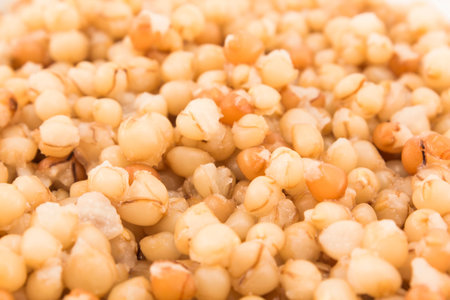 Cooked wheat in grain close up.