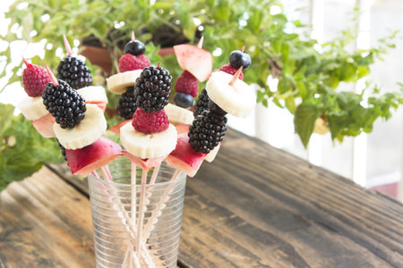 Skewers of Fruit in a Glass - Fruit Snack.の写真素材