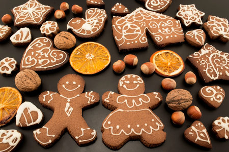Gingerbread  Cookies on a Black Background.