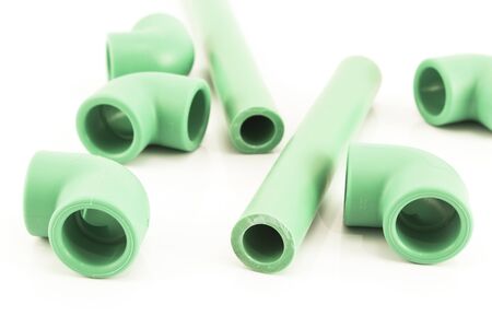 Plastic Water Pipes Isolated on White.の写真素材