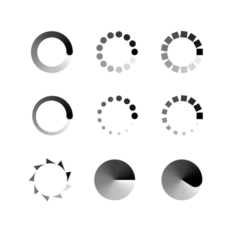 Loading icons. Collection of modern preloaders. Monochrome loading icons. Different loading icons.  Loading Icon Webのイラスト素材