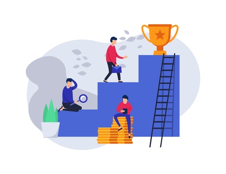 Career. The concept for a web page. Stairs to success. Cup winner. Teamwork to successのイラスト素材