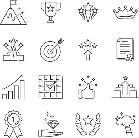 Success icons. Linear icons set of business success, career development, achievement. Vector illustrationのイラスト素材